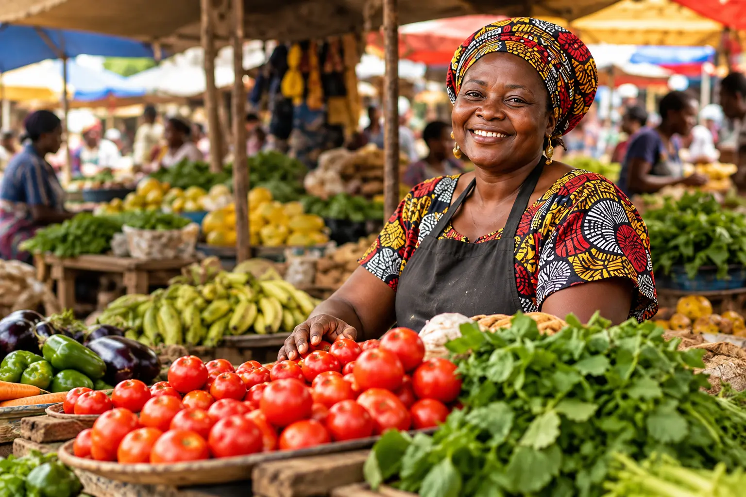 Portrait illustratif d’une commerçante au marché